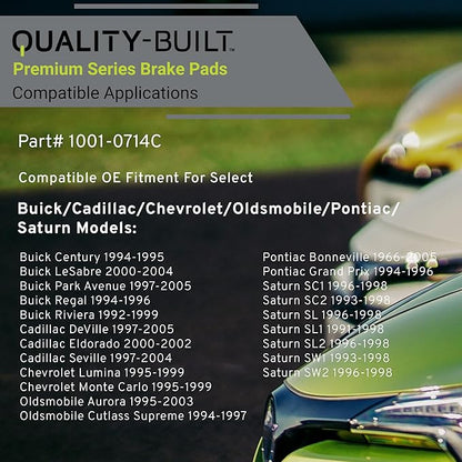 Premium Ceramic Rear Brake Pads (1001-0714C) Compatible with 1966-2005 Buick/Cadillac/Chevrolet/Oldsmobile/Pontiac/Saturn (Aurora/Bonneville/Century/Cutlass Supreme/DeVille/Eldorado)