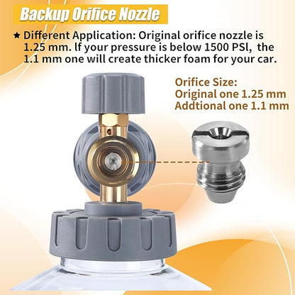 Tool Daily Foam Cannon for Pressure Washer with Dual Connector Accessory, Adjustable Soap Cannon with M22-14 and 1/4” Quick Connect Fittings, Additional Orifice Nozzle 1.1mm, 1.5 Liter