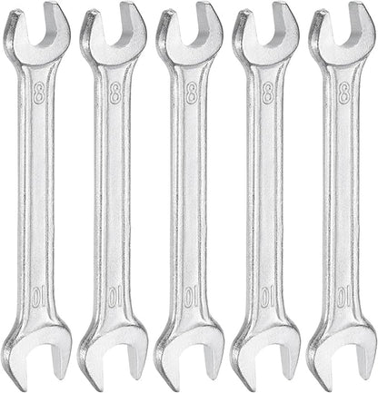 HARFINGTON 5pcs Double Open End Wrench 8mm x 10mm Metric 15 Degree Offset Angle Small Flat Head Wrench Galvanizing Open Ended Spanner for Automotive Repair Furniture Assembly
