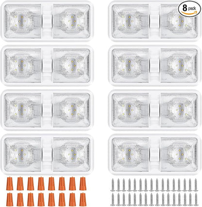 8 Pack RV Lights Interior 12V Led 8W Ceiling Double Dome Light 600 Lumen Brightness Lights Fixtures for RV Camper Trailer Boat Car, Natural White 4000-4500K, 48 X 2835 SMD LED