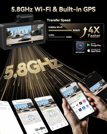 REDTIGER F77 4K+4K Dash Cam Front and Rear, Dual STARVIS 2 IMX678 HDR, Built-in 128GB eMMC, Voice Control Dash Camera for Cars with 5.8GHz WiFi, 4'' Touch Screen, GPS, Night Vision, 24H Parking Mode