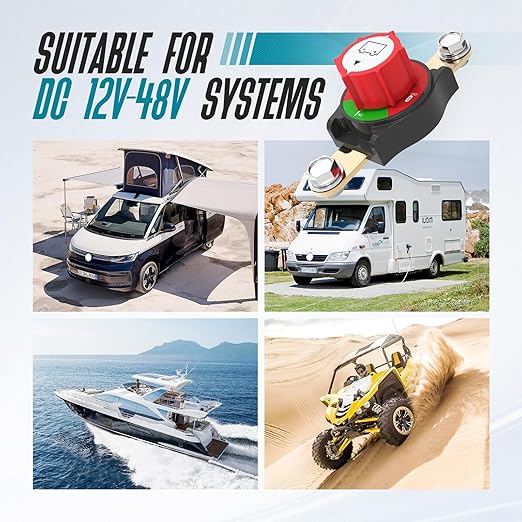 Battery Disconnect Switch, Hilictokt Side Post Battery Disconnect Switch On/Off 275A 12V-48V Battery Power Cut Off Switch for Car Vehicle RV and Boat