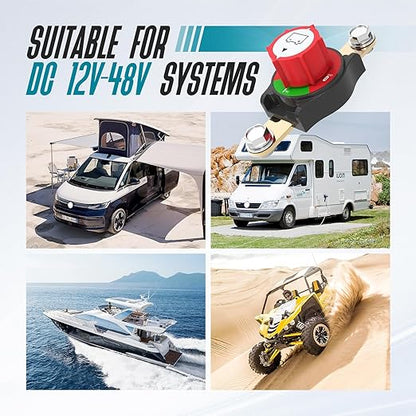 Battery Disconnect Switch, Hilictokt Side Post Battery Disconnect Switch On/Off 275A 12V-48V Battery Power Cut Off Switch for Car Vehicle RV and Boat