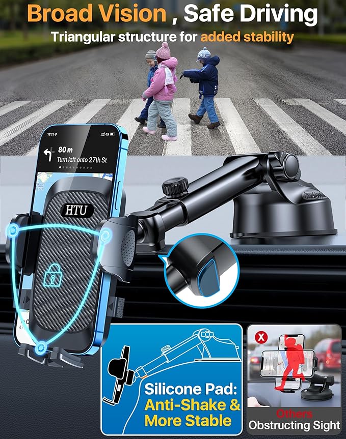 2025 Ultimate Car Phone Holder【80+LBS Strongest Suction & Military-Grade】 Universal Cell Phone Holder Truck Car Mount for Dashboard Windshield Air Vent for iPhone 16 Pro Max 15 Samsung 2pcs,Black