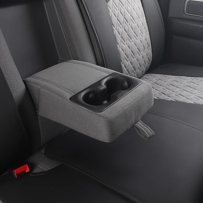JOJOBAY Car Seat Covers for Dodge Ram,Fit Ram 2009-2025 1500/2500/3500 Pick-up Truck,Crew,Regular,Quad,Mega Cab,Waterproof Synthetic Leather Rear Seat Cover,Black-Grey