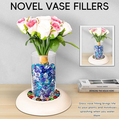 1 LB Blue Mix Color Glass Marbles, Mini Flat Glass Beads~150PCS for Vase Fillers, Floral Bottom Mancala Gems Pebbles Fish Tank Rocks for Table Aquarium,Home Decor Art Craft Supplies(0.5"~0.7")