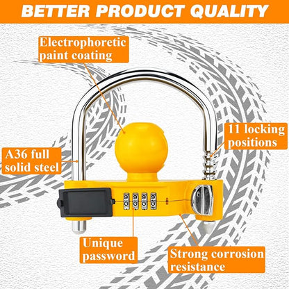 Funmit Trailer Lock Universal Hitch Lock with Combination Lock, fit 1-7/8", 2", 2-5/16" Coupler, Camper Accessories for Travel Trailers Boats Trucks Rvs Yellow