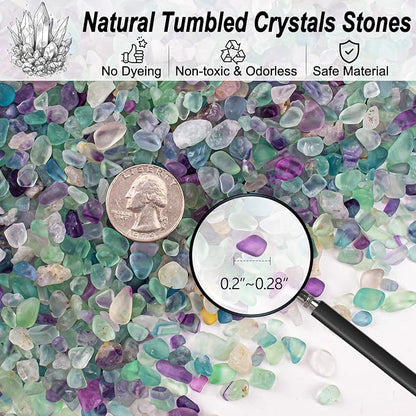 0.5 Lb/230g Fluorite Crystal Chips Stones Decorative Crystal Pebbles, Irregular Shaped Natural Quartz Stones Aquarium Gravel Rocks for Vases Filler, Garden and Fish Tank Decoration