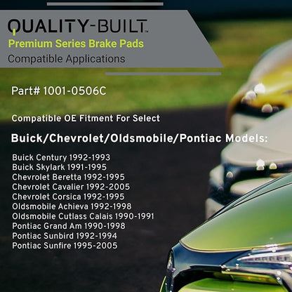 Premium Ceramic Front Brake Pads (1001-0506C) Compatible with 1990-2005 Buick/Chevrolet/Oldsmobile/Pontiac (Achieva/Beretta/Cavalier/Century/Corsica/Cutlass Calais/Grand Am/Skylark)