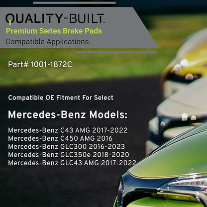 Premium Ceramic Rear Brake Pads (1001-1872C) Compatible with Mercedes-Benz C43 AMG 2023-2017, C450 AMG 2016, GLC43 AMG 2022-2017, GLC300 2022-2016, GLC350e 2020-2018