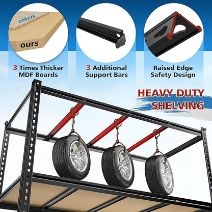 55" W Storage Shelves, 2550LBS Garage Shelving Heavy Duty, 5-Tier Heavy Duty Shelving, Adjustable Metal Shelving Unit for Garage, Warehouse, Pantry, Kitchen, 55" W × 24" D × 72" H, Black