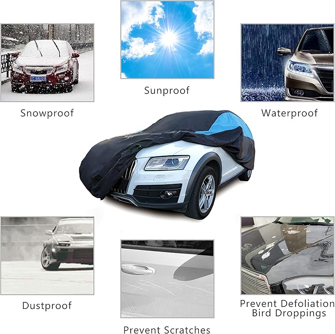 MORNYRAY Waterproof Car Cover All Weather Snowproof UV Protection Windproof Outdoor Full car Cover, Universal Fit for Sedan (Blue, S3-Fit SUV Length(191-201 inch))