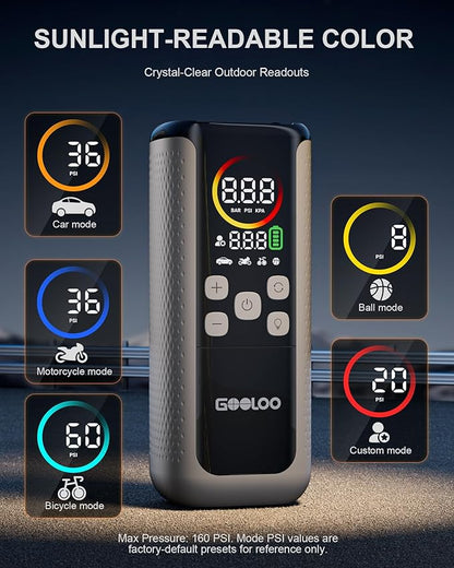 GOOLOO GT160 DUAL Tire Inflator Portable Air Compressor, 4X Faster Dual Cylinder & Upgraded Color LED Screen Portable Air Pump for Car Tires, Auto Shut-off Electric Bike Tire Pump with Pressure Gauge
