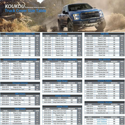 KouKou Truck Cover Waterproof All Weather, 7 Layers Heavy Duty Pickup Truck Cover Outdoor Length from 232 to 242 inches,Universal Fit Ford F150,RAM 1500 2500 3500,Toyota Tundra ect.