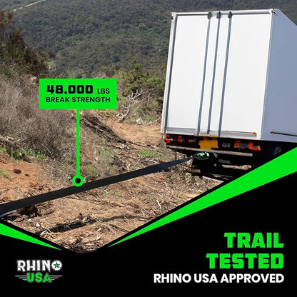 Rhino USA Recovery Tow Strap (6" x 30') - 48,000lb Break Strength - Emergency Recovery Strap Tow Rope for Big Trucks, SUV, Backhoe, Excavators & More - Heavy Duty Towing Strap for Offroad 4x4 Use