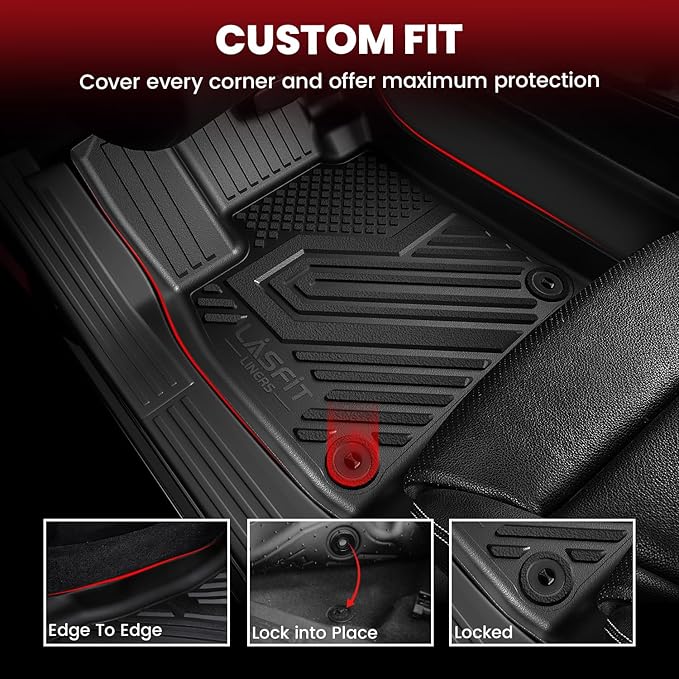 LASFIT Floor & Cargo Mats Fits for VW Atlas Cross Sport 2020-2025, All Weather TPE Custom Fit Floor Liners for 1st and 2nd Rows Car Mats & Trunk Mat for Volkswagen Atlas Cross Sport Accessories, Black