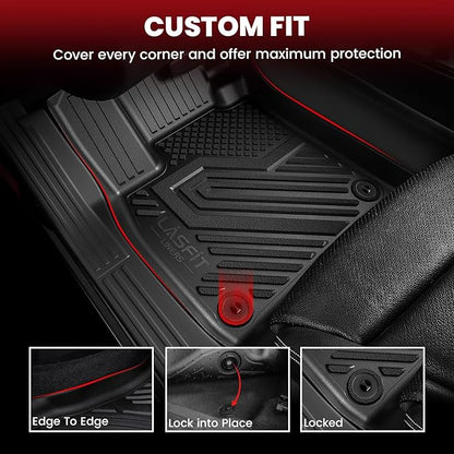 LASFIT Floor Mats & Backseat Cargo Mat for Mitsubishi Outlander 2022-2025 (Not Fit PHEV or Sport Models), TPE All Weather Protection Custom Fit 3 Row Rubber Floor Liners, Black, Easy to Clean