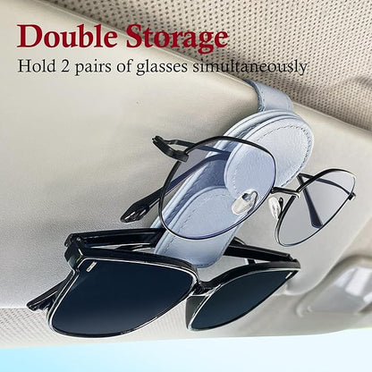 KIWEN 2 Pack Sunglasses Holder for Car Visor, Magnetic Leather Sunglass Eyeglass Hanger Clip for Car Sun Visor Accessories (2, Gray)