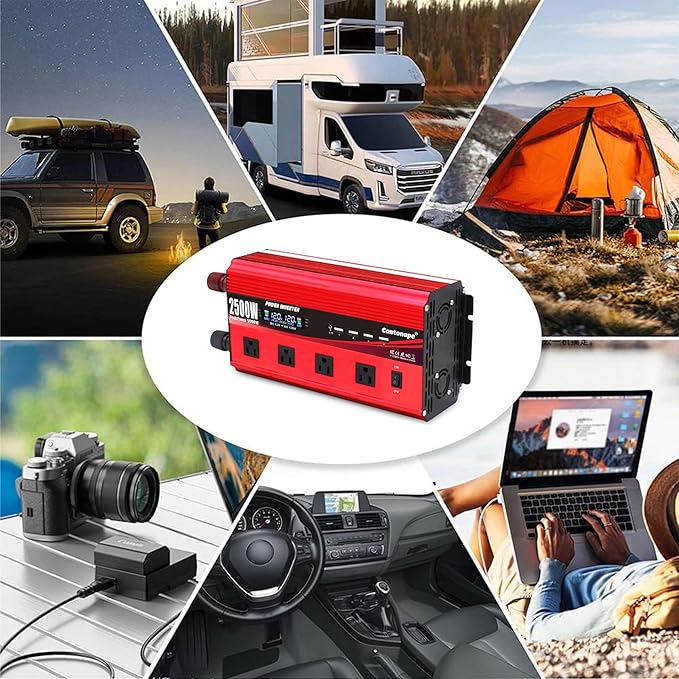 2500W Power Inverter 12V to 110V/120V DC to AC with LCD Display, Remote Controller 4 x AC Outlets and 4 x 3.1A USB Car Adapter for Car Truck Boat RV Solar System
