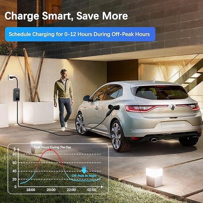 Portable Level 1&2 EV Charger, 16Amp Adjustable Current, Wallbox for Home/Travel, 110V/240V, NEMA 5-15&6-20 Plugs, 24.99FT Cable, Compatible with J1772 Electric Cars, Tesla Needs Adapter