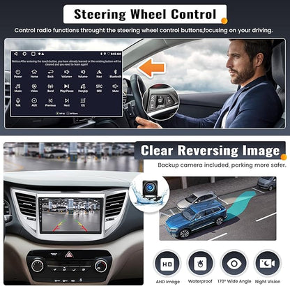 UNITOPSCI 4G+64G 8Core Android 13 Car Stereo for Hyundai Tucson 2015-2018 Wireless Apple CarPlay Android Auto 9” Touchscreen Bluetooth 5.0 GPS Navi DSP Mirror Link WiFi FM/RDS SWC+Backup Camera Mic