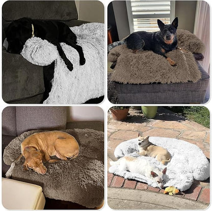 GGIB Calming Dog Bed Fluffy Plush Dog Mat for Furniture Protector with Removable Washable Cover for Large Medium Small Dogs and Cats (Extra Extra Large, Camel)