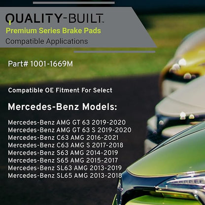 Premium Semi-Metallic Rear Brake Pads (1001-1669M) Compatible with 2013-2021 Mercedes-Benz (AMG GT 63/AMG GT 63 S/C63 AMG/C63 AMG S/S63 AMG/S65 AMG/SL63 AMG/SL65 AMG)