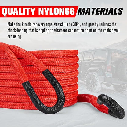 FieryRed Kinetic Recovery Rope Kit with 2 Soft Shackles, 7/8 Inch x 20 FT Tow Rope,Heavy Duty Offroad Snatch Strap for UTV, ATV, Truck, Car, Jeep, Tractor