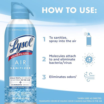 Lysol Air Sanitizer Spray with Odor Eliminator for Home & Office, Sanitizing Spray, Air Freshener Alternative, Cotton Blossom Scent, 10 oz (Pack of 3)