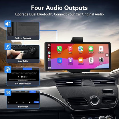 10.26" Carplay Screen for Car,Portable Car Play Screen with 4K Dash Cam,Carplay,Android Auto,1080P Backup Camera,GPS Navigation,Bluetooth,Loop Recording (10.26inch)