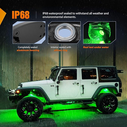 Nilight LED Rock Light 6PCS Green Pods - Waterproof Under Body Wheel Well Exterior Interior for Car Truck Pickups ATV UTV SUV Motorcycle Boat - 2 Years Warranty