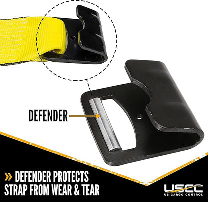 US Cargo Control Heavy Duty Yellow Fixed End with Ratchet and Flat Hook 4 Inch x 11 Inch (200-Pack), Fixed End Only, 5,400 LBS Working Load Limit