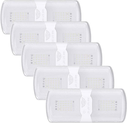 Leisure LED 5-Pack RV LED Ceiling Double Dome Light Fixture with Built in Dimmer Interior Lighting for Car/RV/Trailer/Camper/Boat 12V Natural White 4000-4500K 620 Lumen (5-Pack)