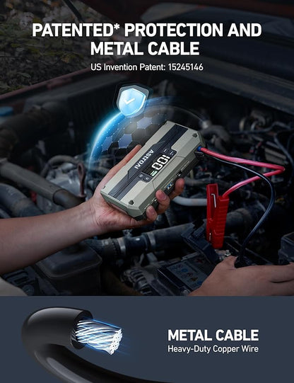 AstroAI T8 Car Battery Jump Starter, 2500A 8-in-1 Jump Box for Car Battery, Up to 8.0L Gas & 5.0L Diesel Engine, 15200mAh QC 3.0 Power Bank, Informative LED Screen with Cigarette Adapter, Jumper Cable