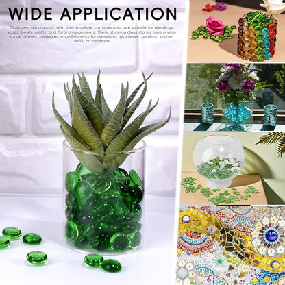 1 LB Green Glass Marbles, Mini Flat Glass Beads~150 PCS for Vase Fillers, Floral Bottom Mancala Gems Pebbles Fish Tank Rocks for Table Aquarium,Home Decor Art Craft Supplies(0.5"~0.7")