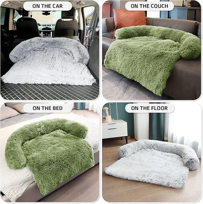 GGIB Calming Dog Bed Fluffy Plush Dog Mat for Furniture Protector with Removable Washable Cover for Large Medium Small Dogs and Cats (Large, Grass Green)