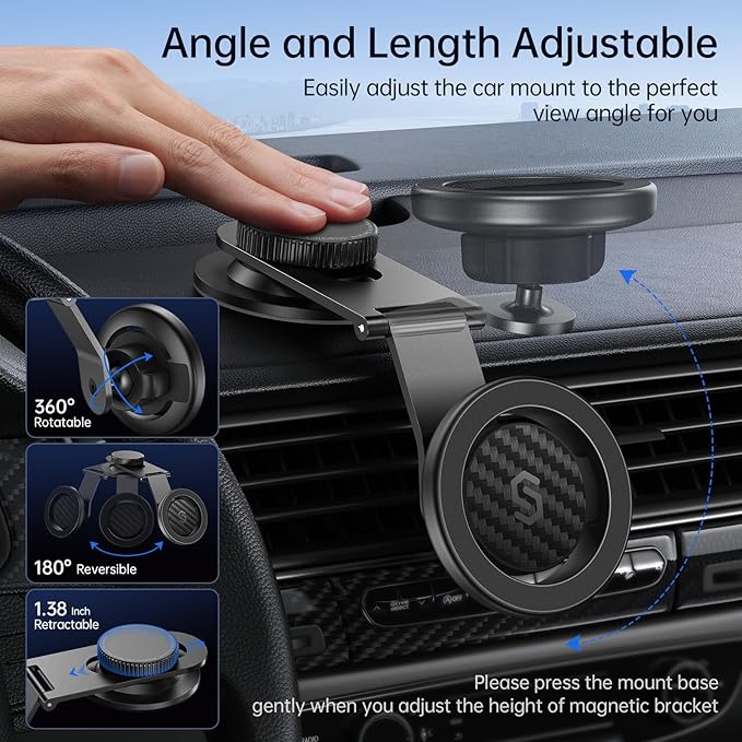 SYNCWIRE Fits MagSafe Car Mount for Universal Dashboard, Tesla Screen, Magnetic Phone Holder for Car, Foldable Aluminum Alloy Arm, Super Stable Car Mount for iPhone 16 Pro Max 15 14 13 12&All Phones