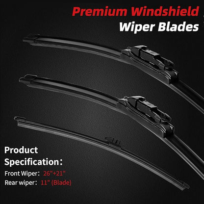 OTUAYAUTO Premium Windshield Wiper Blades - Replacement for Ford Explorer 2020-2023 - Precision Fit, All-Weather Performance, Front and Rear Wiper Blades, Pinch Tab - 26"+21"+11" (Pack of 3)