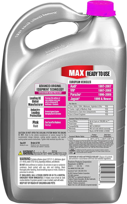 Prestone MAX Euro Pink 50/50 Antifreeze Automotive Coolant, Pack of One