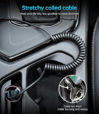 USB C Cable 100W 3FT Coiled USB C to USB C Charger Cable for Car, 2Pack Short Type C Cable Fast Charging Cable for iPhone 16/15/Pro/Plus/Pro Max/Samsung Galaxy S23, Compatible All Type C Devices,Blue