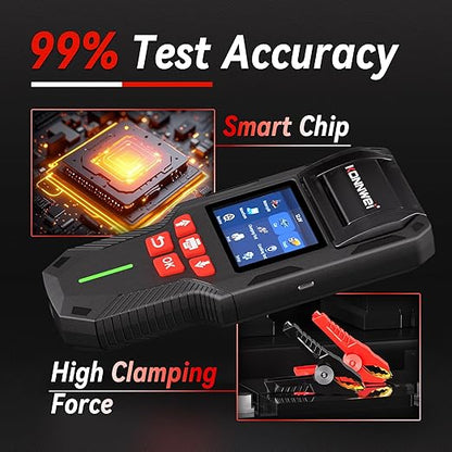 KONNWEI Car Battery Tester with Printer, Automotive 12V 24V Battery Load Tester Cranking and Charging Test 10-2000CCA Battery Analyzer Alternator Tester for Car Truck Motorcycle (Paper Included)