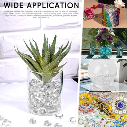 1 LB Clear Glass Marbles, Transparent Mini Flat Glass Beads~150 PCS for Vase Fillers, Floral Bottom Mancala Gems Pebbles Fish Tank Rocks for Table Aquarium,Home Decor Art Craft Supplies(0.5"~0.7")