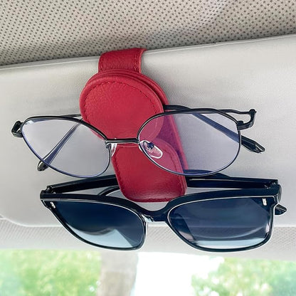 KIWEN Sunglasses Holder for Car Visor, Magnetic Leather Sunglass Eyeglass Hanger Clip for Car Sun Visor Accessories (1, Black)