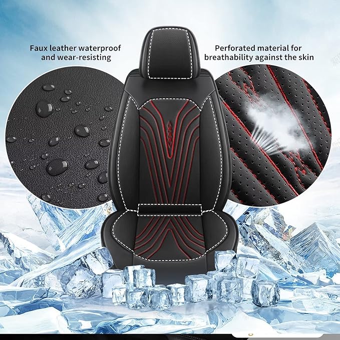 Seat Covers for Car Fit for Toyota Camry 2025 2024 2023-2012: Front Seat Covers Faux Leather Waterproof Breathable Car Seat Cushions Cover (2 Seats,Black & Red Line)