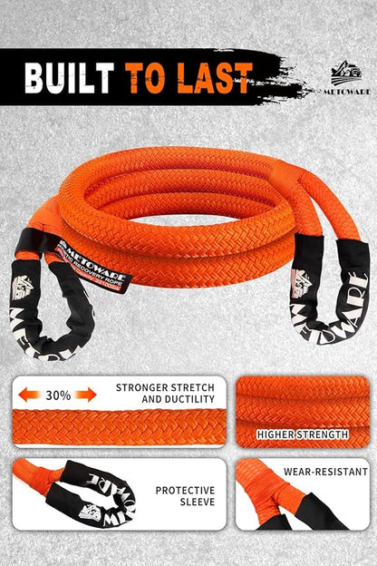 METOWARE Recovery Kit, Kinetic Recovery Rope (1'' x 10ft + 1'' x 20ft) 35,000 LBS with 1/2inch x 22 Inch Soft Shackles, Tow Rope Recovery Kit for UTV, ATV, Truck, Car