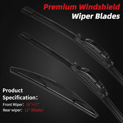 OTUAYAUTO Premium Windshield Wiper Blades - Replacement for Honda CRV CR-V 2017-2022 - Precision Fit, All-Weather Performance, Front and Rear Wiper Blades, U Hook - 26"+17"+12" (Pack of 3)
