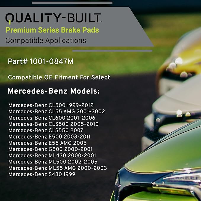 Premium Semi-Metallic Front Brake Pads (1001-0847M) Compatible with 1999-2012 Mercedes-Benz (CL500/CL55 AMG/CL600/CLS500/CLS550/E500/E55 AMG/G500/ML430/ML500/ML55 AMG/S430/S500 & More)