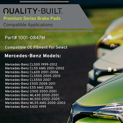 Premium Semi-Metallic Front Brake Pads (1001-0847M) Compatible with 1999-2012 Mercedes-Benz (CL500/CL55 AMG/CL600/CLS500/CLS550/E500/E55 AMG/G500/ML430/ML500/ML55 AMG/S430/S500 & More)