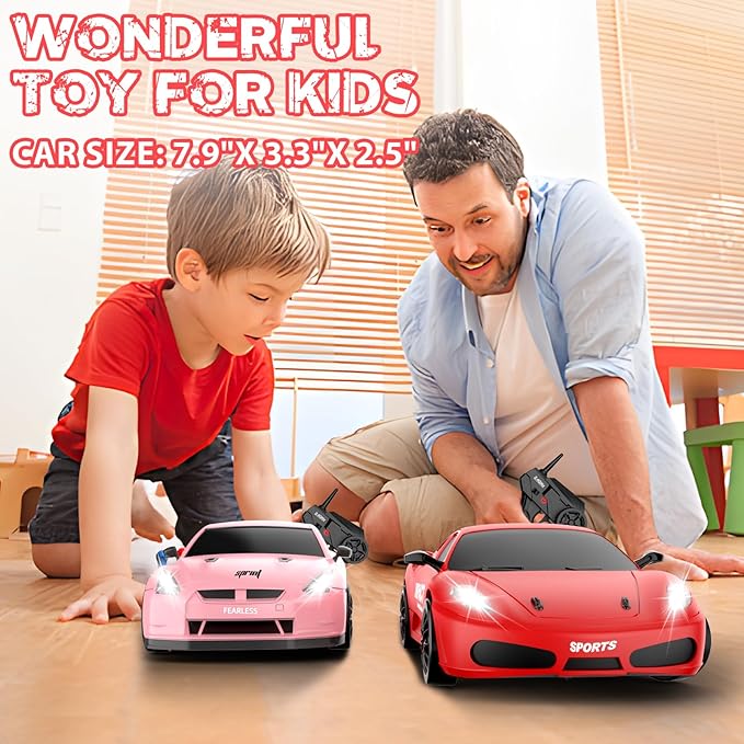 RC Drift Car, 2.4GHz Remote Control Cars 1/24 4WD High Speed Drift Car with LED Lights and Dritfing Tires Vehicle Racing Toy Cars for Boys Girls Adults Kids (Red)