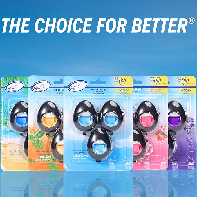 Air Jungles Car Air Freshener Vent Clip 3 Count, Hawaii Mahalo Scent, 4 ml Each, Long-Lasting Car Odor Eliminator, Easy Clip-On Design, Up to 90 Days Freshness for Cars, Trucks, and SUVs